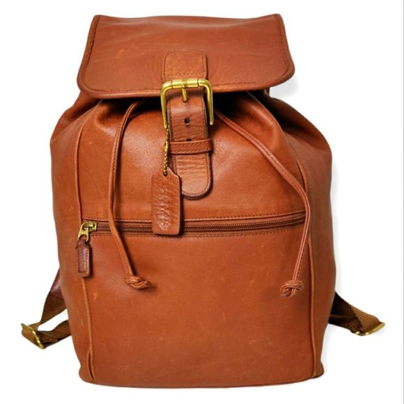 ?XL COACH TAN BROWN GENUINE LEATHER BACKPACK SHOULDER BAG CARRY ALL main image 10